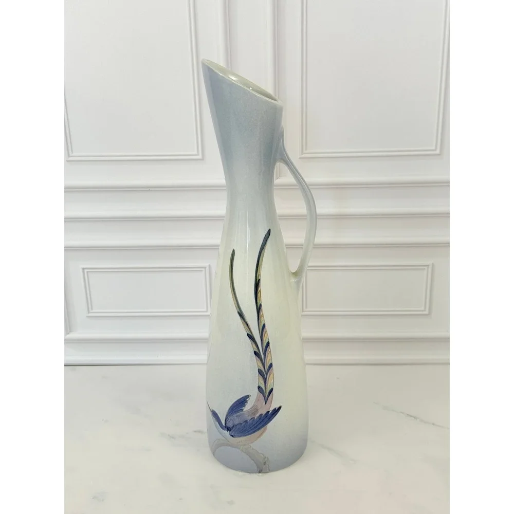 VTG Royal Jubilee Hand Painted Holland Slender Vase Pitcher Bird of Paradise